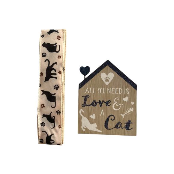 DIY Pet Cat Wreath Making Kit, All You Need is Love Cat Sign Ribbon Bundle Set - Picture 1 of 4